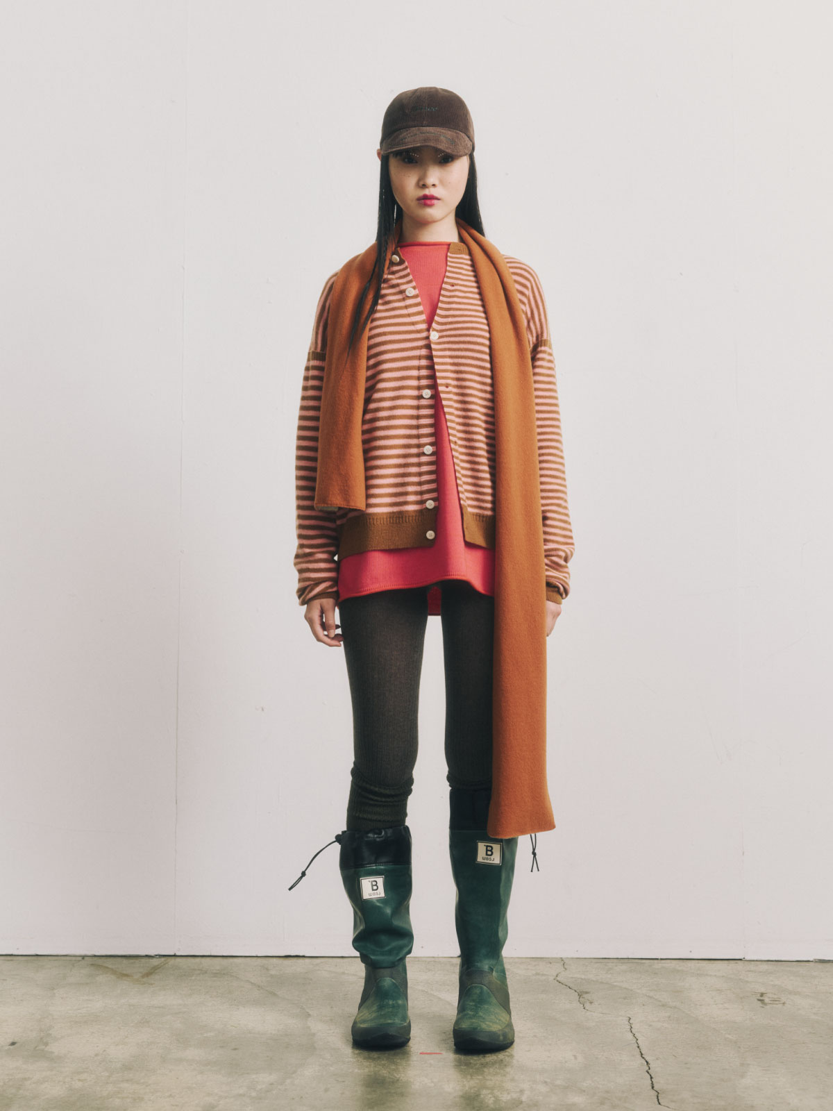 rust wool blend stripe seamless cardigan