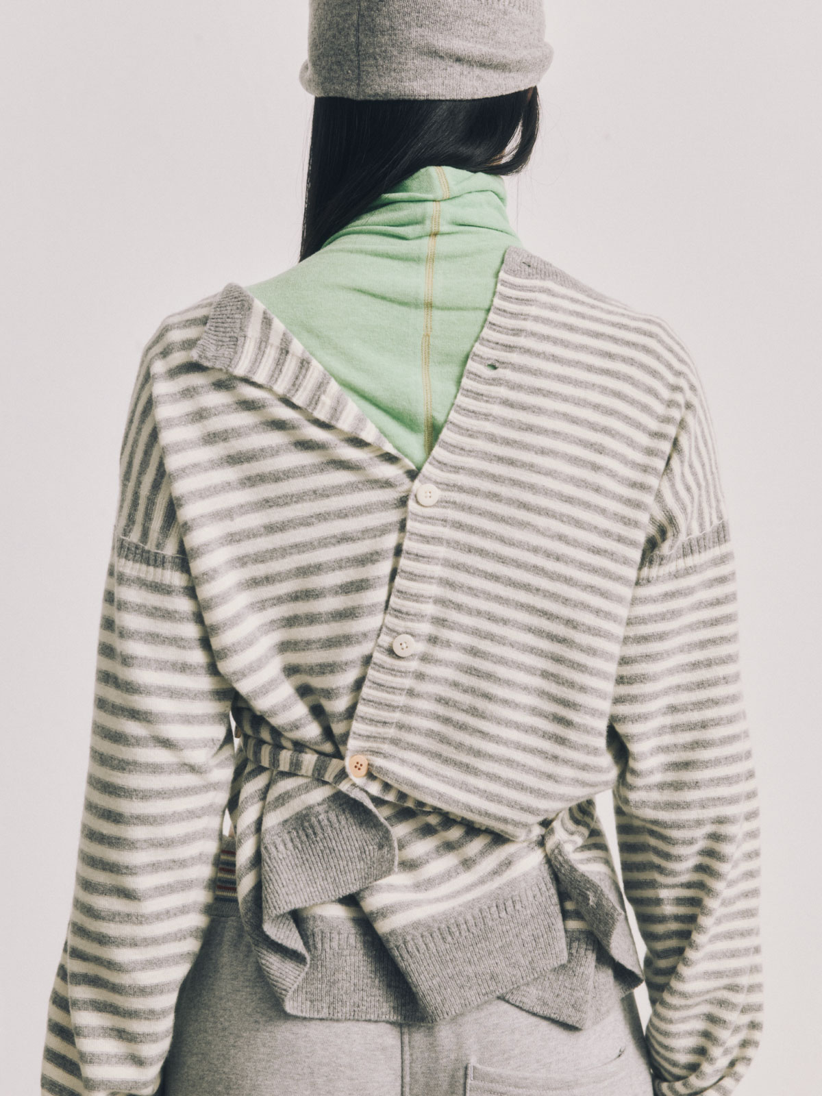light grey wool blend stripe seamless cardigan